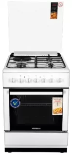 Cooker ARDESTO combined 3 gas + 1 electrical, 64L, 60x60cm, lamp, LPG conversion set (gas cylinder connection), wire rack system, white