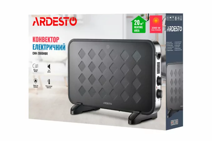 Конвектор ARDESTO, 20м2, 2000Вт, мех. упр-ние, открытый нагрев. элемент, чёрный