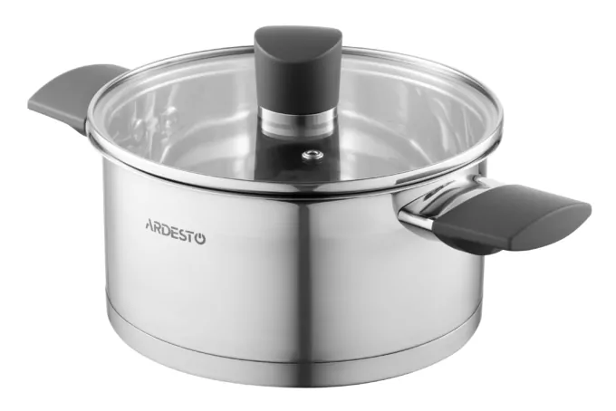 Ardesto Casserole with glass lid, Gemini Trento,  2.1l, stainless steel, bakelite