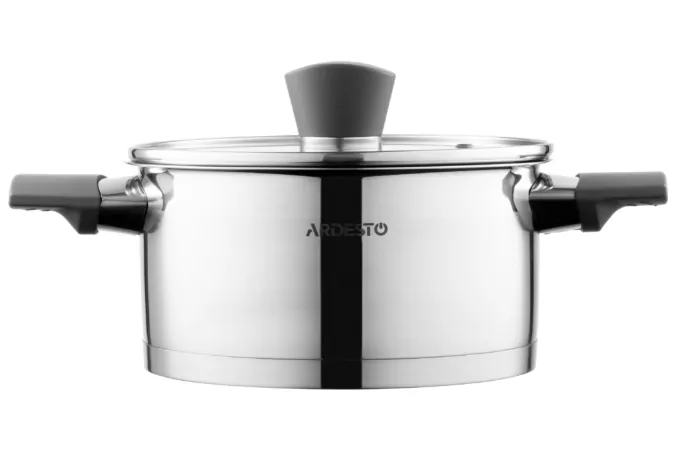 Ardesto Casserole with glass lid, Gemini Trento,  2.1l, stainless steel, bakelite