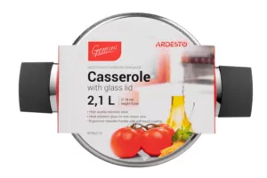 Ardesto Casserole with glass lid, Gemini Trento,  2.1l, stainless steel, bakelite