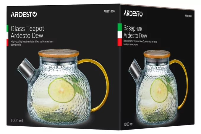 Заварник Ardesto Dew, 1000мл, боросиликатное стекло, бамбук, прозрачный