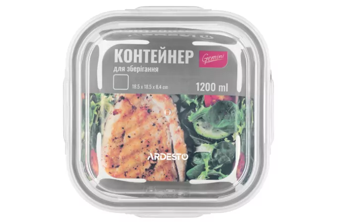 Ardesto Food storage container Gemini 1.2l, borosilicate glass, plastic, square, transparent