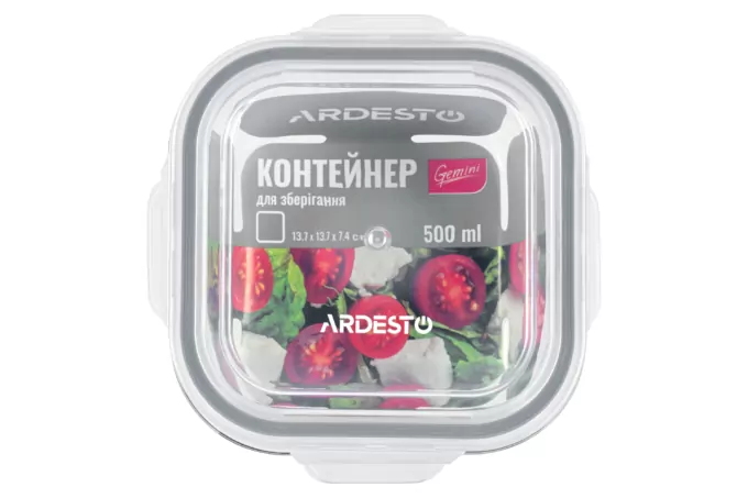 Контейнер для хранения пищевых продуктов Ardesto Gemini, 0.5л, боросиликатное стекло, пластик, квадратный, прозрачный