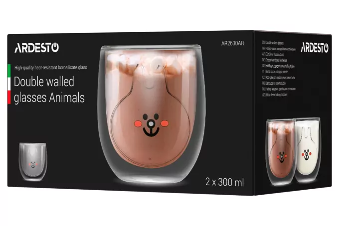 Набор чашек ARDESTO Animals с двойными стенками, 300 мл, 2 шт AR2630AR