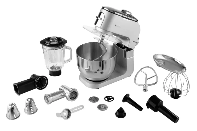 Кухонна машина Ardesto 1500Вт, чаша-метал, корпус-метал, насадок-10, сріблясто-сірий