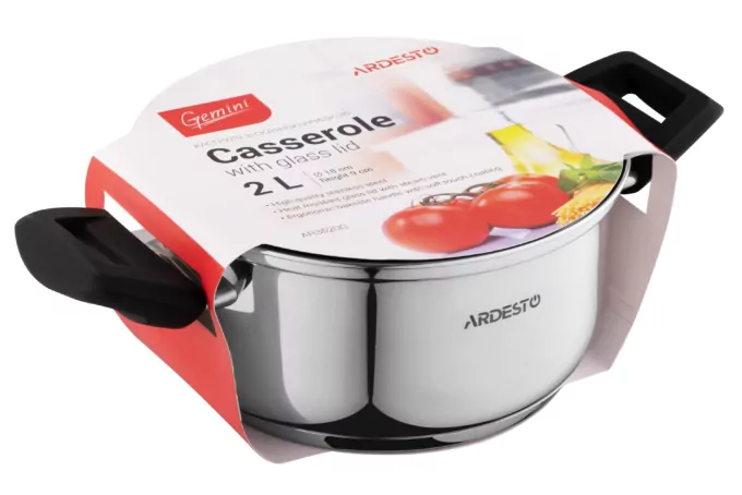 Каструля зі скляною кришкою Ardesto Gemini Piemonte, 2л, нержавіюча сталь, бакеліт