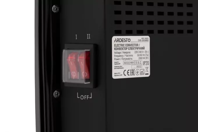 Convector ARDESTO, 20m2, 2000w, mechanical control, open heating element, drying, black