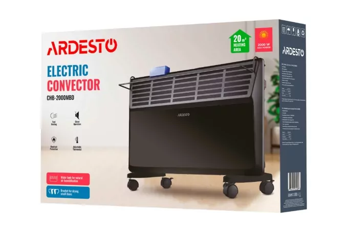 Convector ARDESTO, 20m2, 2000w, mechanical control, open heating element, drying, black
