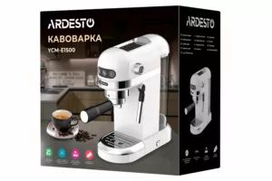 Кавоварка Ardesto ріжкова 1.4л, мелена, ручний капучинатор, підігрів чашок, білий