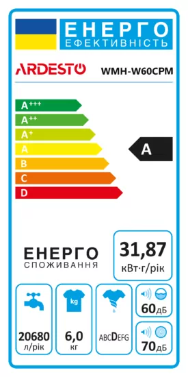 ARDESTO Пральна машина напівавтомат WMH-W60CPM, 6кг, 1350, 41см, Білий