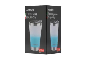 Термостакан для пива з відкривачкою Ardesto Bright City, 470мл, нержавіюча сталь, блакитний