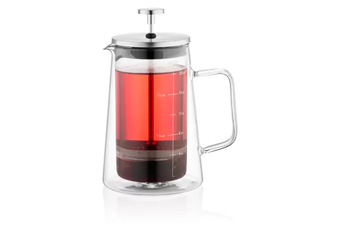 Ardesto Double wall french press Black Mars, 600ml, borosilicate glass, stainless steel, transparent