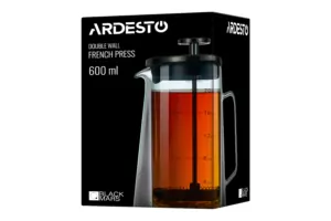 Ardesto Double wall french press Black Mars, 600ml, borosilicate glass, stainless steel, transparent