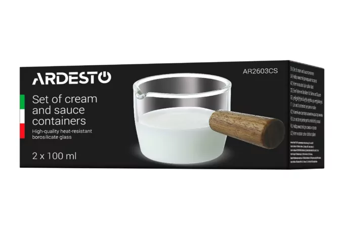 Ardesto Set of capacity for cream and sauce,  100ml, 2 pcs, borosilicate glass, transparent