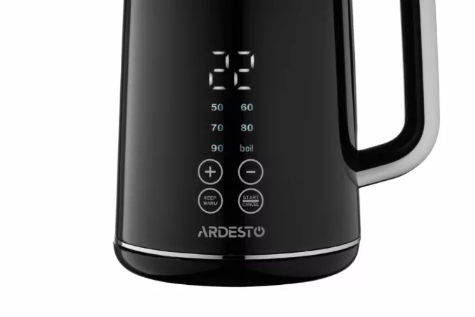 Электрочайник Ardesto Elegance, 1.7л, LED дисплей, двойные стенки, глянец, Otter, чёрный