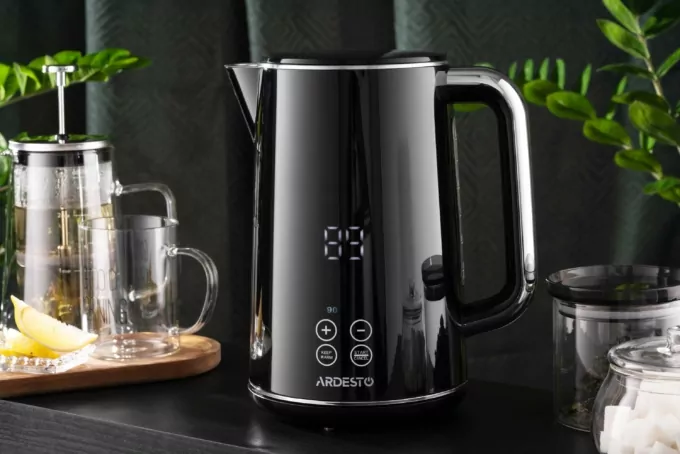 Электрочайник Ardesto Elegance, 1.7л, LED дисплей, двойные стенки, глянец, Otter, чёрный