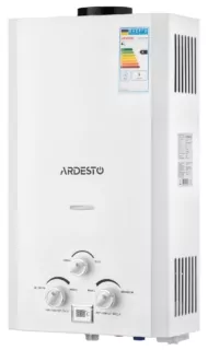 ARDESTO Газова колонка X1, 10 л/хв., 20 кВт, розпалювання від батарейок, дисплей, білий