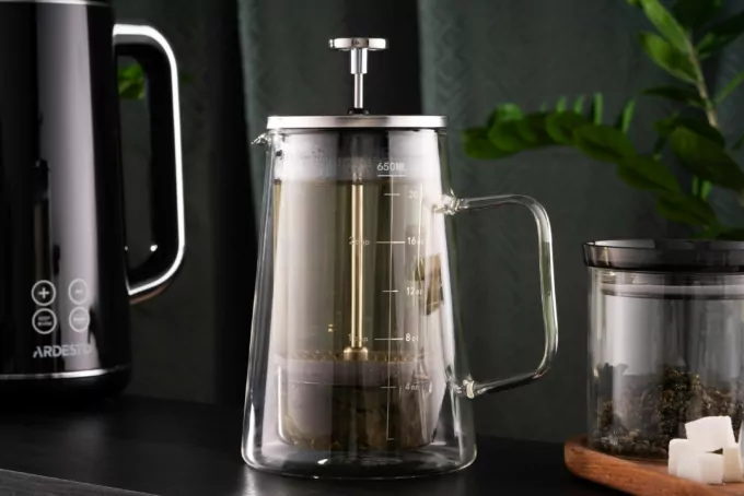 Ardesto Double wall french press Black Mars, 600ml, borosilicate glass, stainless steel, transparent