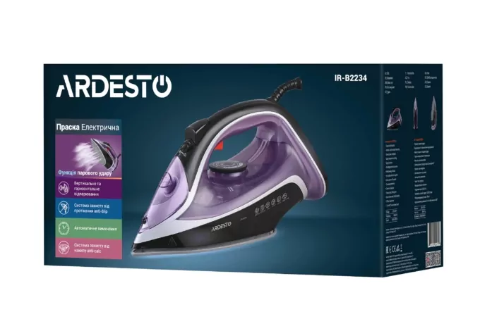 Утюг Ardesto IR-B2234, 2400Вт, 350мл, паровой удар-120гр, керам. подошва, феолетово-чёрный