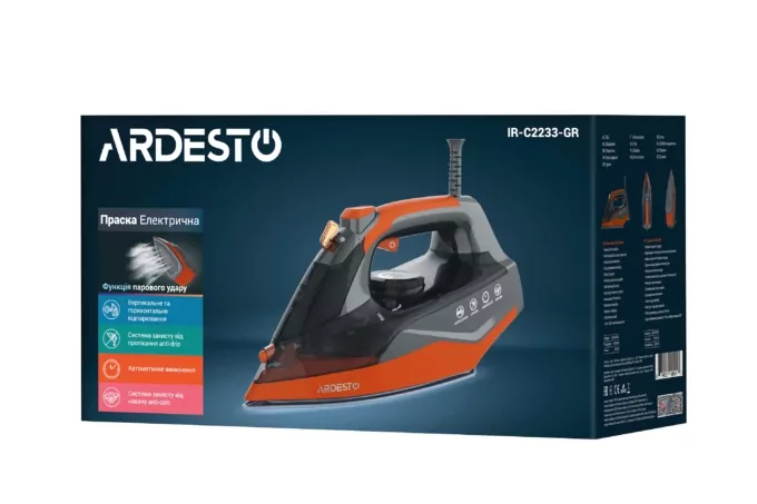 Утюг Ardesto IR-C2233-GR, 2200Вт, 340мл, паровой удар, керам. подошва, чёрно-помаранчевий