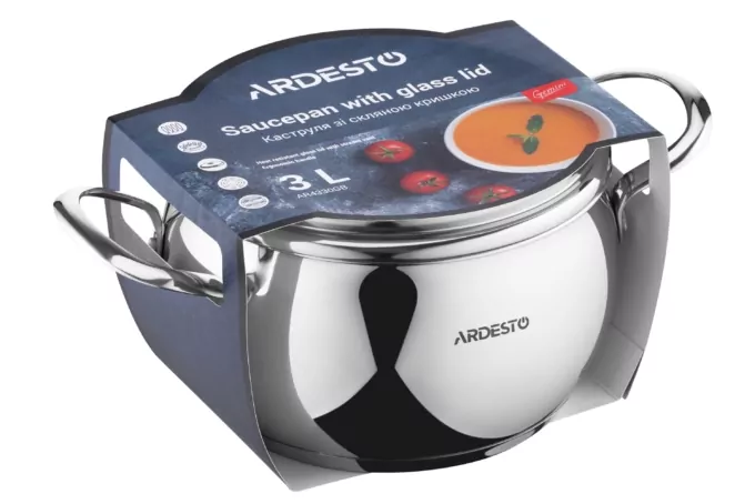 Кастрюля со стеклянной крышкой Ardesto Gemini Liguria,  3л, нержавеющая сталь