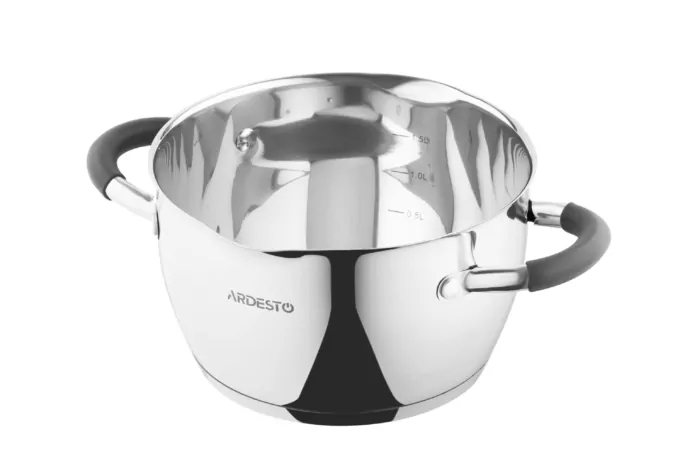 Каструля зі скляною кришкою та зливом Ardesto Gemini Livorno, 2.3л, нержавіюча сталь, силікон