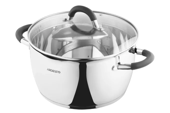Ardesto Casserole with glass lid and drain spout Gemini Livorno, 5.5l, stainless steel, silicone