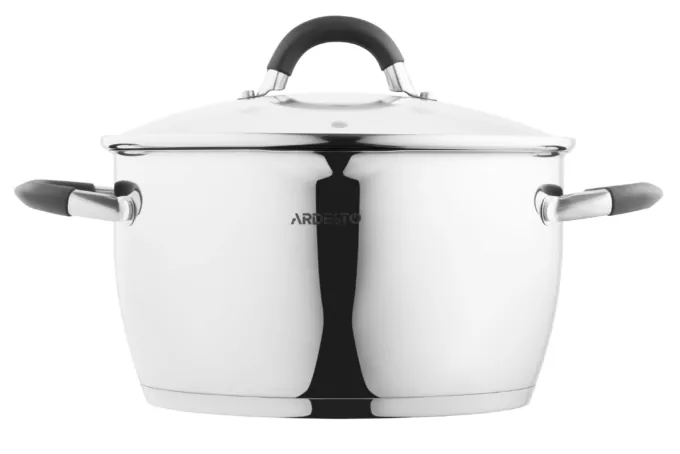 Ardesto Casserole with glass lid and drain spout Gemini Livorno, 5.5l, stainless steel, silicone