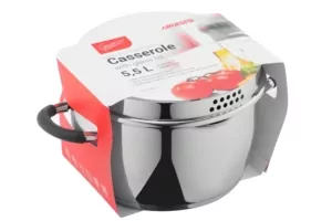 Ardesto Casserole with glass lid and drain spout Gemini Livorno, 5.5l, stainless steel, silicone