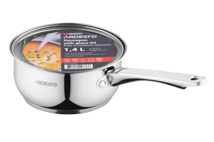 Ківш зі скляною кришкою ARDESTO Gemini Gourmet Spoleto, 1.4л, нержавіюча сталь