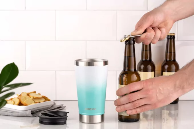Термостакан для пива з відкривачкою Ardesto Bright City, 470мл, нержавіюча сталь, блакитний
