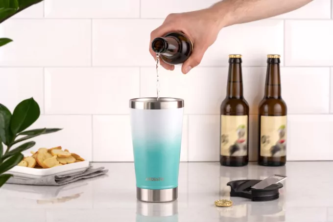 Термостакан для пива з відкривачкою Ardesto Bright City, 470мл, нержавіюча сталь, блакитний