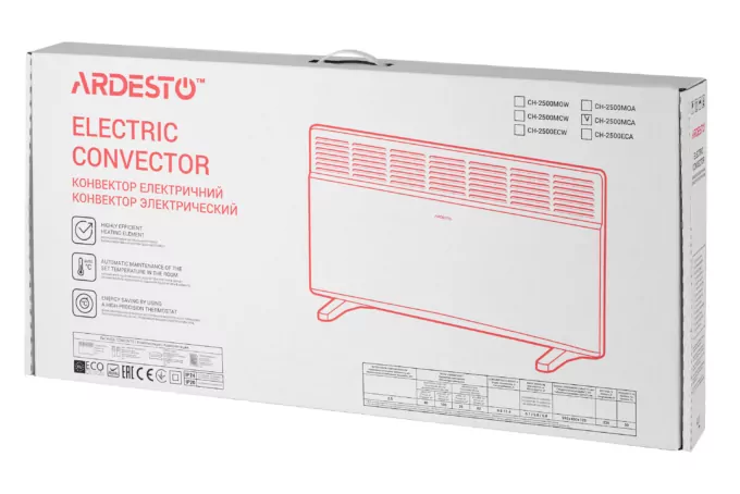 Electric convector ARDESTO CH-2500MCA, 25 m2, 2500 W, antracite matte