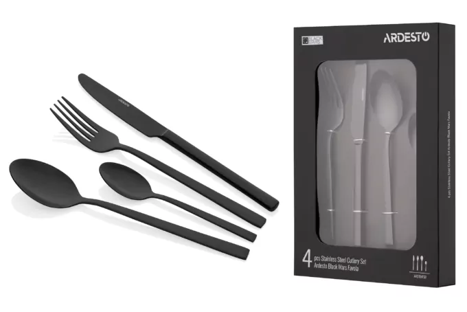 Ardesto Cutlery set Black Mars Favola, 4pcs, stainless steel, black