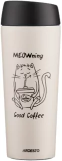 Термокухоль Ardesto Coffee Time Meowning, 450мл, нержавіюча сталь, бежевий
