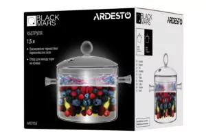 Ardesto Casserole with lidBlack Mars, 1.5l, borosilicate glass