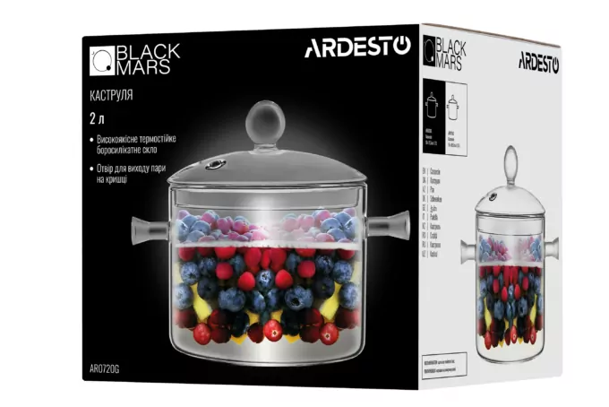 Каструля з кришкою Ardesto Black Mars, 2л, боросилікатне скло