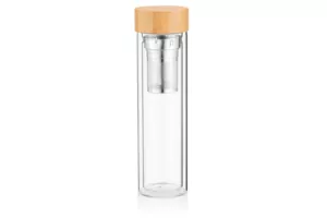 Ardesto Double wall Bottle, 450ml, borosilicate glass, bamboo