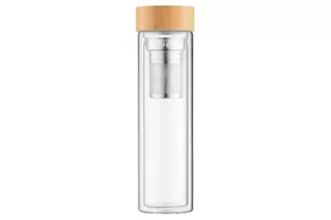 Ardesto Double wall Bottle, 450ml, borosilicate glass, bamboo