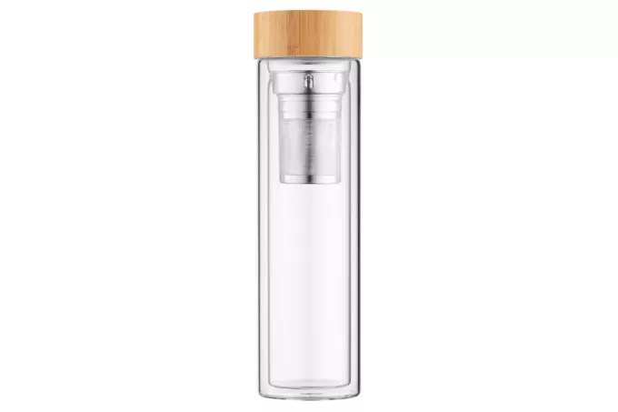 Ardesto Double wall Bottle, 450ml, borosilicate glass, bamboo