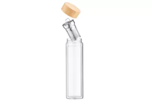Ardesto Double wall Bottle, 450ml, borosilicate glass, bamboo