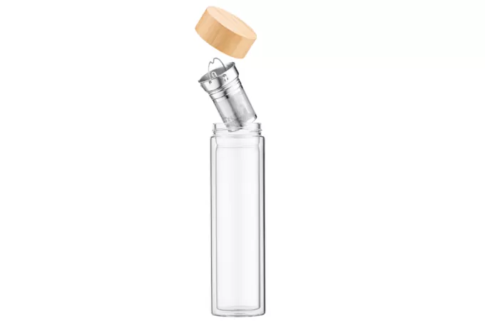 Ardesto Double wall Bottle, 450ml, borosilicate glass, bamboo