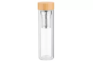 Ardesto Double wall Bottle, 450ml, borosilicate glass, bamboo