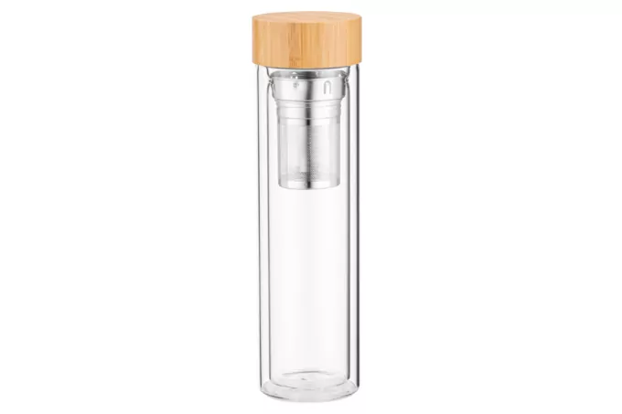 Ardesto Double wall Bottle, 450ml, borosilicate glass, bamboo