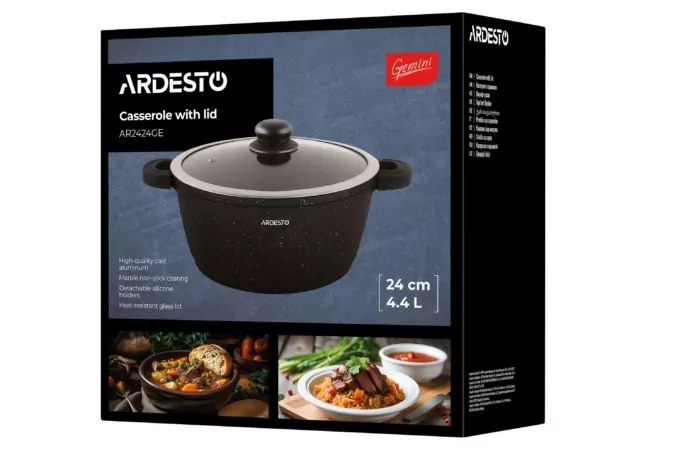 Кастрюля со стеклянной крышкой Ardesto Gemini Anzio, 4.4л, алюминий, черный