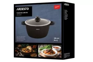 Кастрюля со стеклянной крышкой Ardesto Gemini Anzio, 6.4л, алюминий, черный