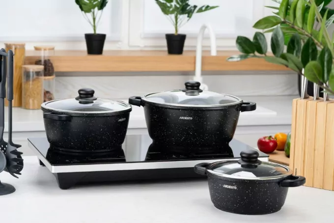 Кастрюля со стеклянной крышкой Ardesto Gemini Anzio, 4.4л, алюминий, черный