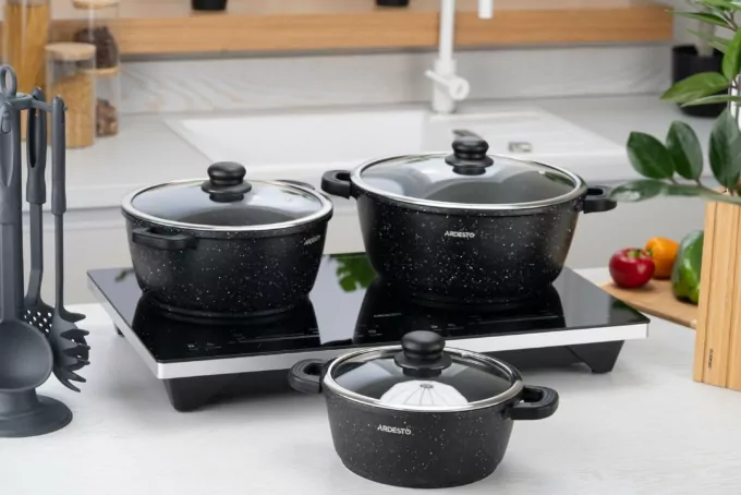 Кастрюля со стеклянной крышкой Ardesto Gemini Anzio, 4.4л, алюминий, черный