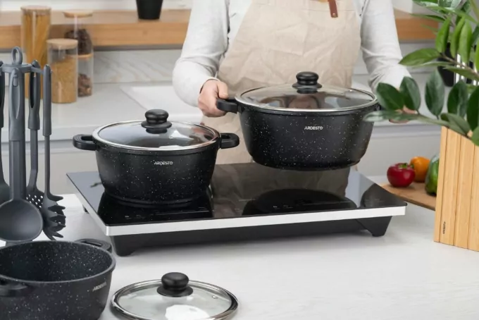 Кастрюля со стеклянной крышкой Ardesto Gemini Anzio, 4.4л, алюминий, черный